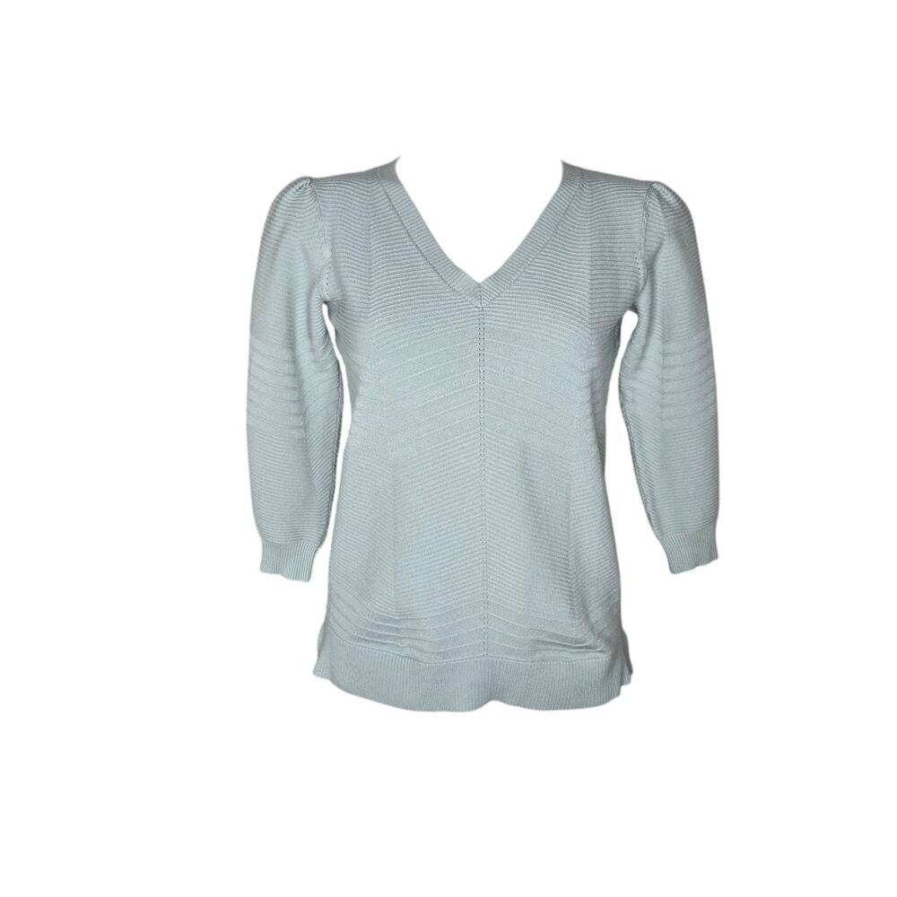TAHARI V-Neck Ribbed Sweater Light Pistachio Size Small